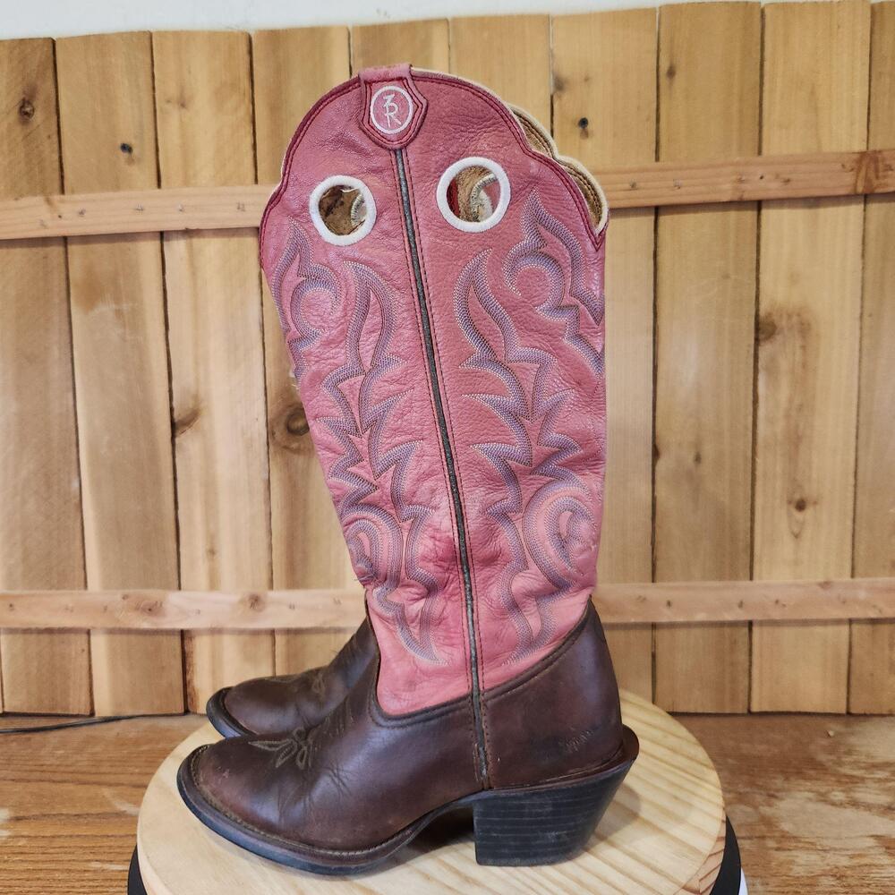 Tony Lama 3R Buckaroo Western Boots Womens 8 B Pink Leather Rodeo Cowgirl